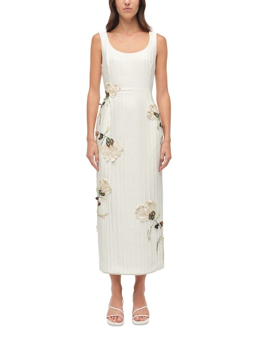 NWT SIMKHAI Lilibeth Floral Applique White Sleeveless Midi Dress Size 14
